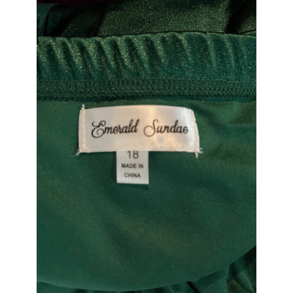 Emerald Sundae Dress Womens 18 Hunter Green Satin Ruched Asymmetrical GEPP4310 - Picture 7 of 10